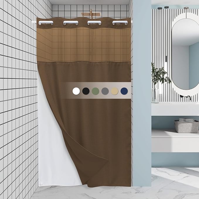 Brown Stall No Hook Shower Curtain by EUTXL