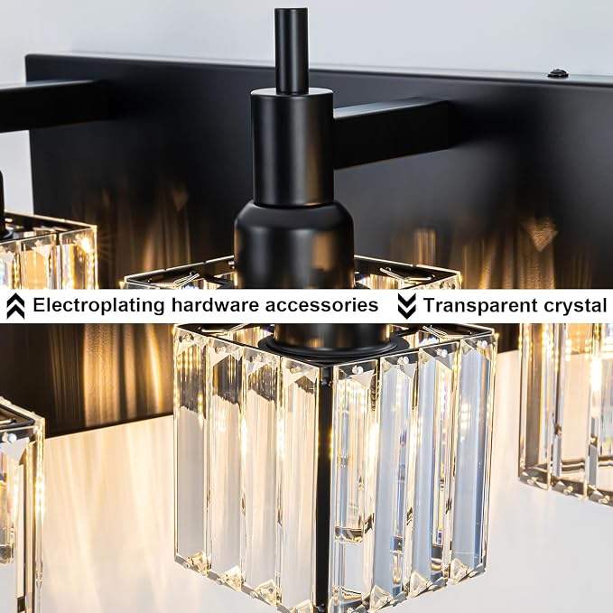 Black Crystal Bathroom Vanity Light 5-Light Modern Bathroom Lighting Fixtures - Image 4