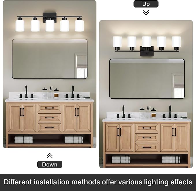 Black Bathroom Light Fixtures, 5-Light Modern Vanity Light Over Mirror - Image 5