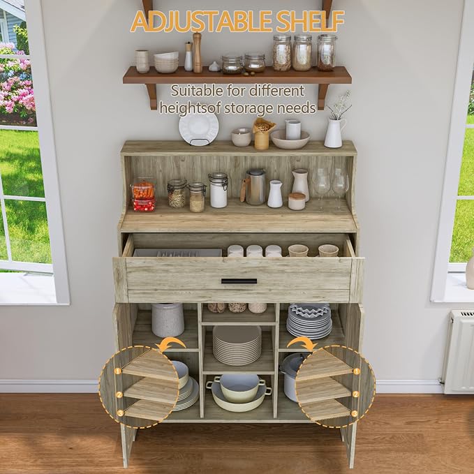Storage Cabinet with Doors and Drawers, Kitchen Storage Cabinet with 1 Large - Image 5