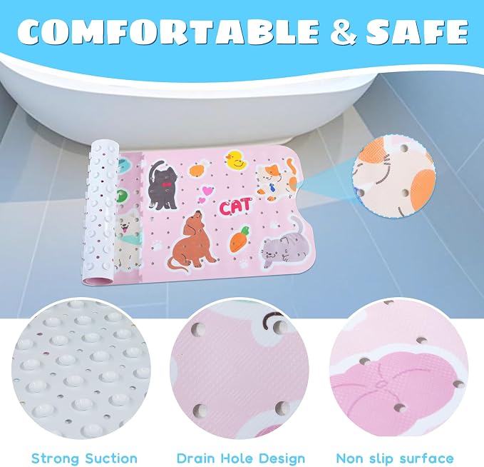 Baby Bath Mat for Tub Non Slip Kids Bathtub Mat Extra Long 40X16 Inch Toddler - Image 4