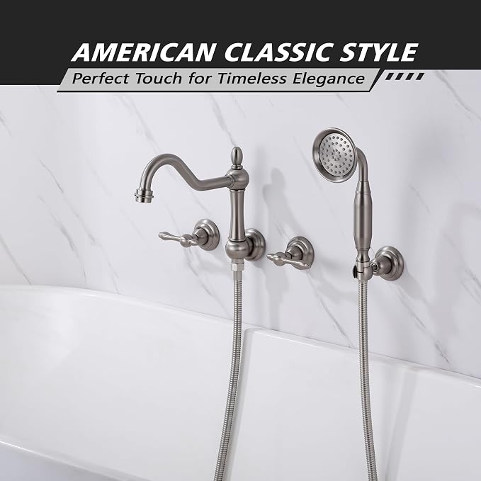SUMERAIN Brushed Nickel Wall Mount Bathtub Faucet - Image 2