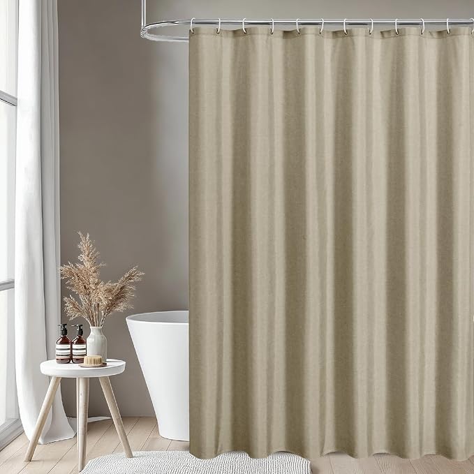 2-in-1 Waterproof Extra Long Fabric Shower Curtain or Liner, Linen Textured - Image 2