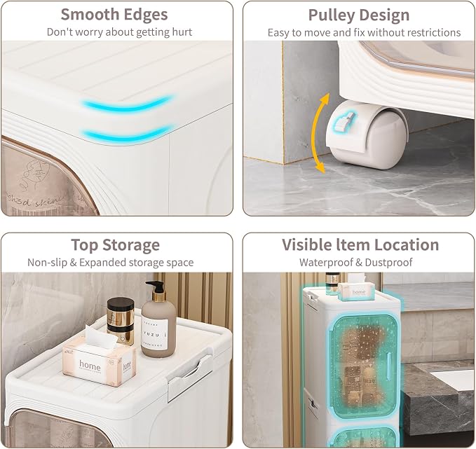 KHNR 3-Tiers Slim Bathroom Storage Cabinet, Foldable Storage Cabinets, Narrow - Image 5
