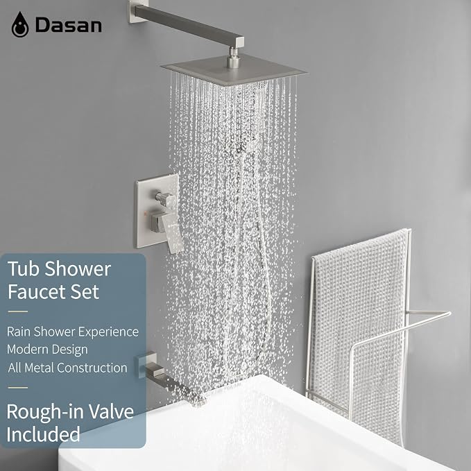 DASAN Tub Shower Faucets Sets Complete Brushed Nickel Bathtub Shower System - Image 2