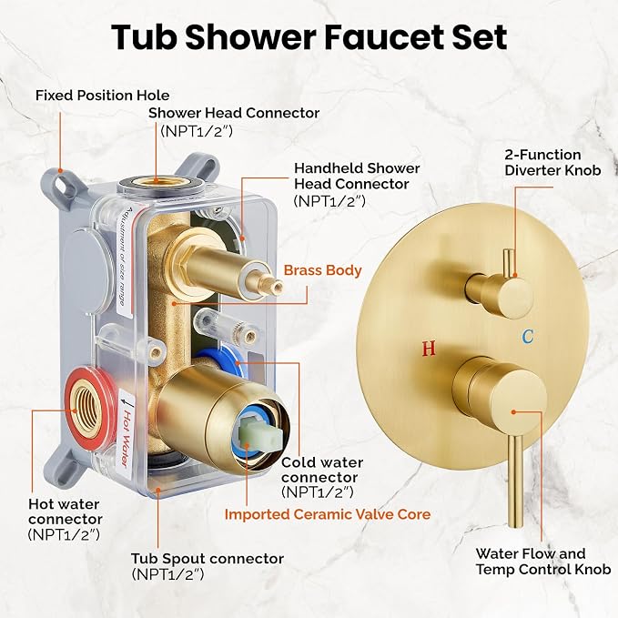 Airuida Shower Fixtures 2 Functions Shower Faucet Set Wall Mounted - Image 5