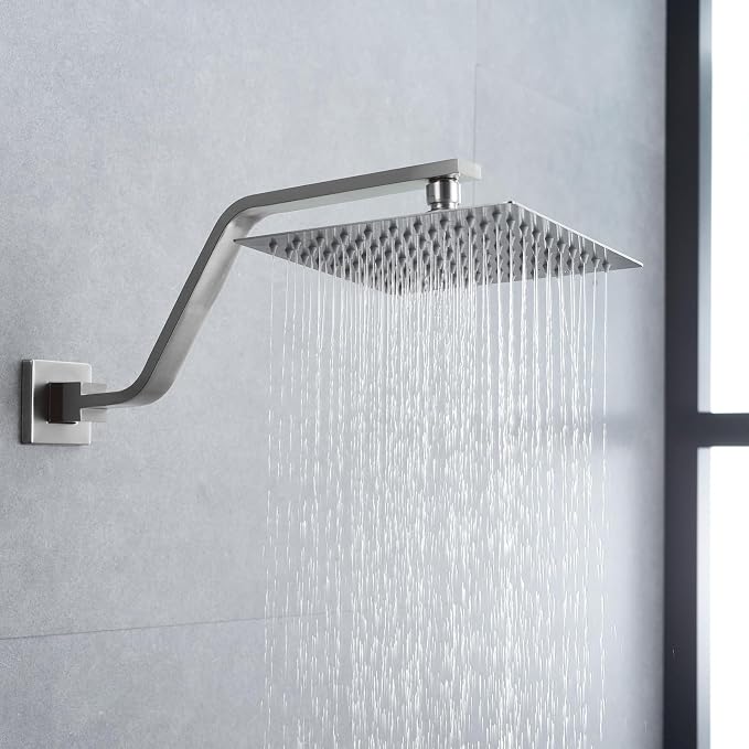 16 Inch S Shape Brushed Nickel Shower Head Arm, Square Wall Mounted Shower Arm - Image 2