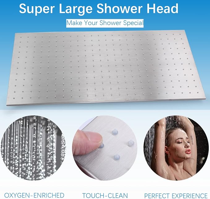 16X32 Inch Ceiling Mount Large Rainfall Shower System Thermostatic Multi Jet - Image 4