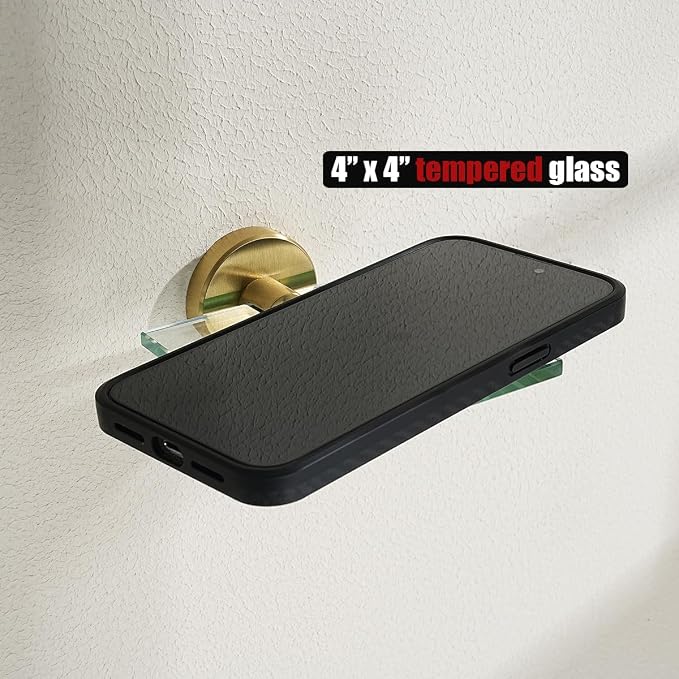JQK Small Floating Glass Shelves Gold, 4 Inch Display Ledges - Image 7