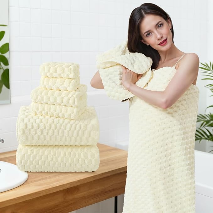 REDKISS Cream Extra Large Bath Towels Set of 6-35"x70" Oversized Bath Sheets - Image 4