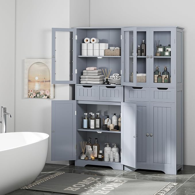 TOLEAD 67" Tall White Bathroom Cabinet Storage Cabinet, Freestanding Storage - Image 6