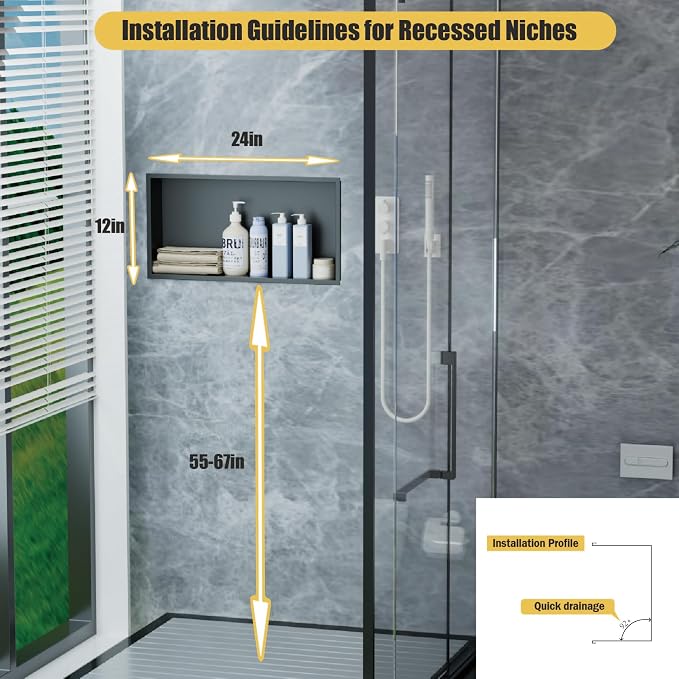 Shower Niche 24"x12"，No Tile Needed，Stainless Steel Niche Bathroom - Image 2