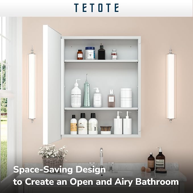 TETOTE Medicine Cabinet Mirror White Framed 21 x 27 Inch Aluminum Framed - Image 6