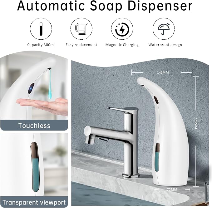 Automatic Soap Dispenser Touchless, 300ML Hand & Dish Countertop Electric - Image 2