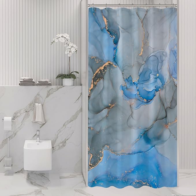 Gibelle Small Stall Shower Curtain 36 x 72, Narrow Half Abstract Blue Grey by Gibelle