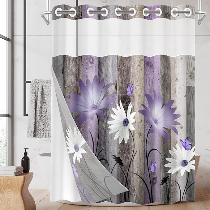 No Hook Rustic Farmhouse Shower Curtain by Nesphy