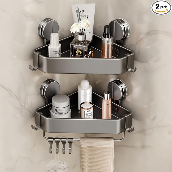 Suction Cup Shower Caddy Corner, 2 Pack Suction Corner Shower Shelves No by MUSTORN