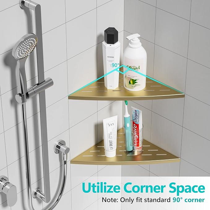 Corner Shower Shelf Brushed Golden, 304 Stainless Steel 11.5” Recessed Corner - Image 6