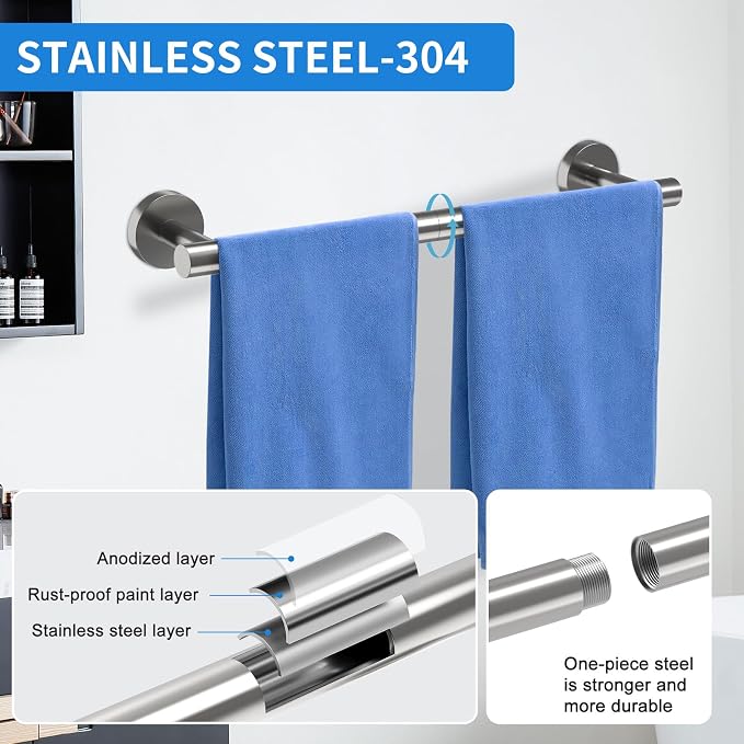 Brushed Nickel Bathroom Accessories, Bathroom Hardware Set, SUS304 Stainless - Image 3