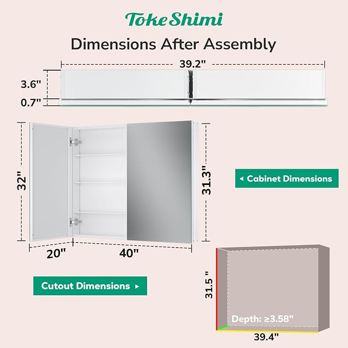 TokeShimi 40x32 Bathroom Medicine Cabinet - Image 2