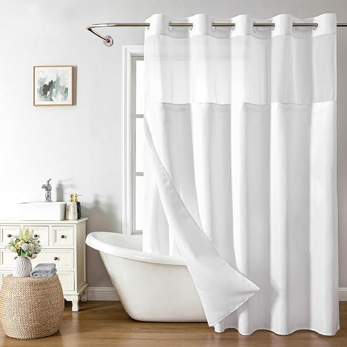 No Hooks Needed Linen Textured Shower Curtain by EACHOPE