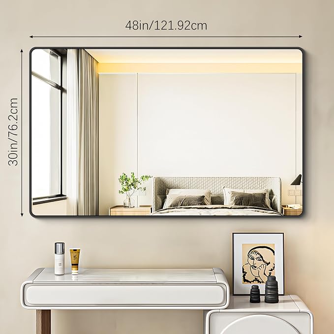 BONEWEI 30x48 inch Bathroom Mirror, Wall Mounted Bathroom Frame Vanity Mirror - Image 6