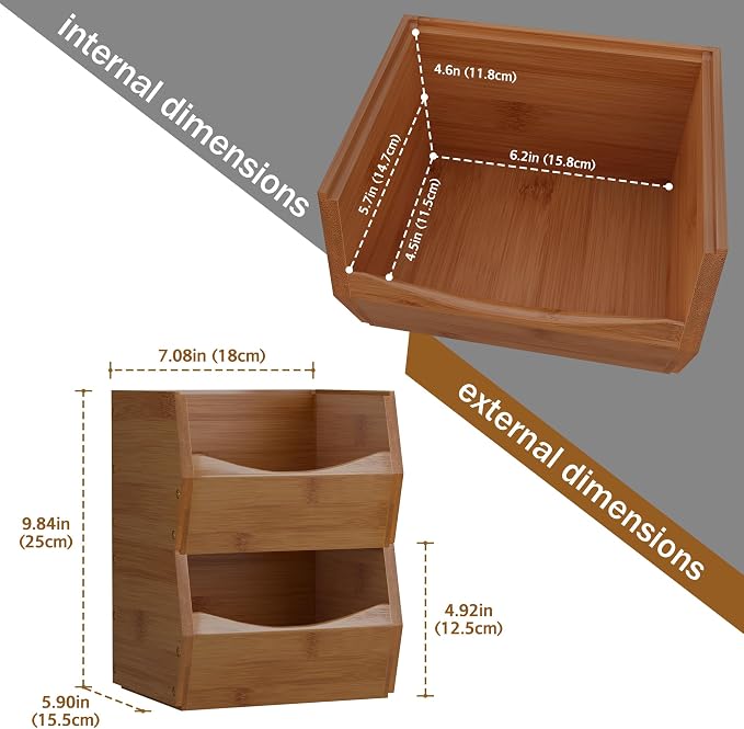 2 Set Open Front Small Stackable Storage Bins, Bamboo Stacking Storage Bins - Image 4