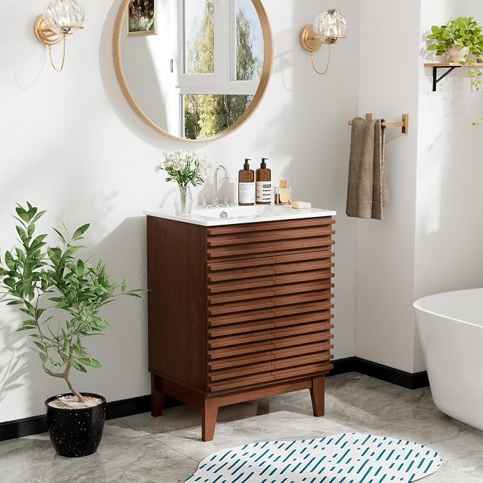 ROOMTEC 24" Walnut Modern Freestanding Bathroom Vanity Sink - Image 2