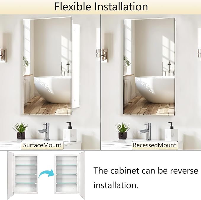 Bathroom Medicine Cabinet with 24x36 in Rectangular Beveled Frameless Mirror - Image 7