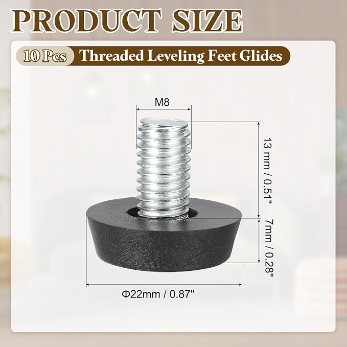 PATIKIL 10 Pcs M8 x 13mm Thread Adjustable Furniture Levelers, Furniture Feet - Image 2