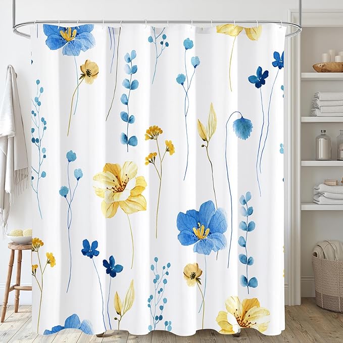 Gibelle Watercolor Floral Shower Curtain, Modern Minimalist Waterproof Fabric by Gibelle