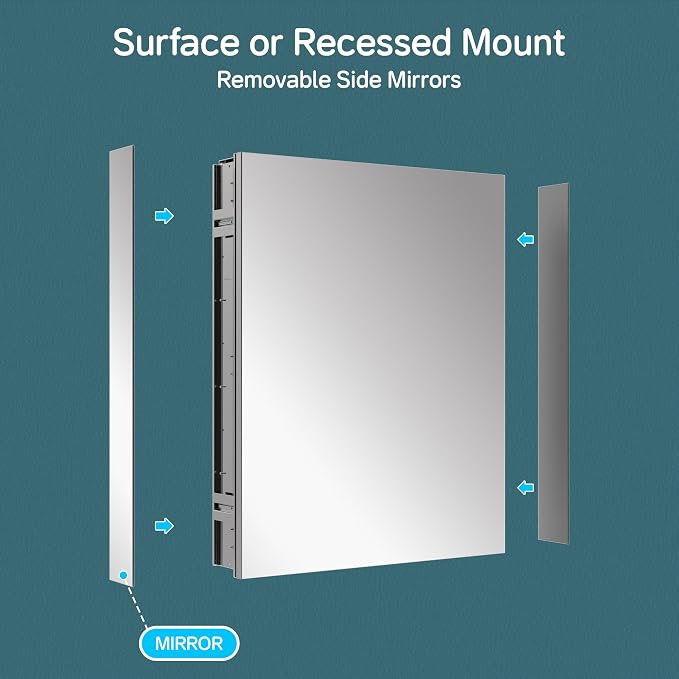 24"x30" Medicine Cabinet Mirror, Aluminum Silver Recessed Medicine Cabinet - Image 8