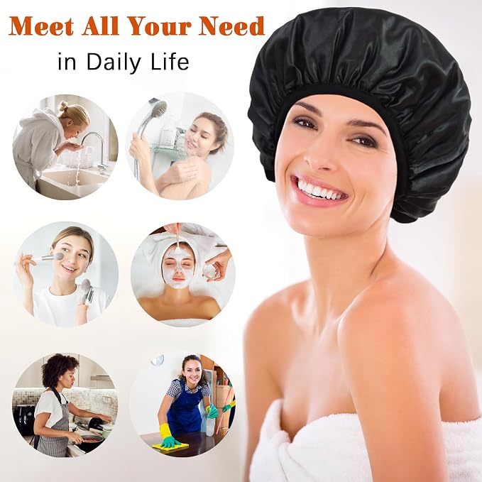 Shower Cap Reusable Waterproof, Terry Lined Shower Caps - Image 6