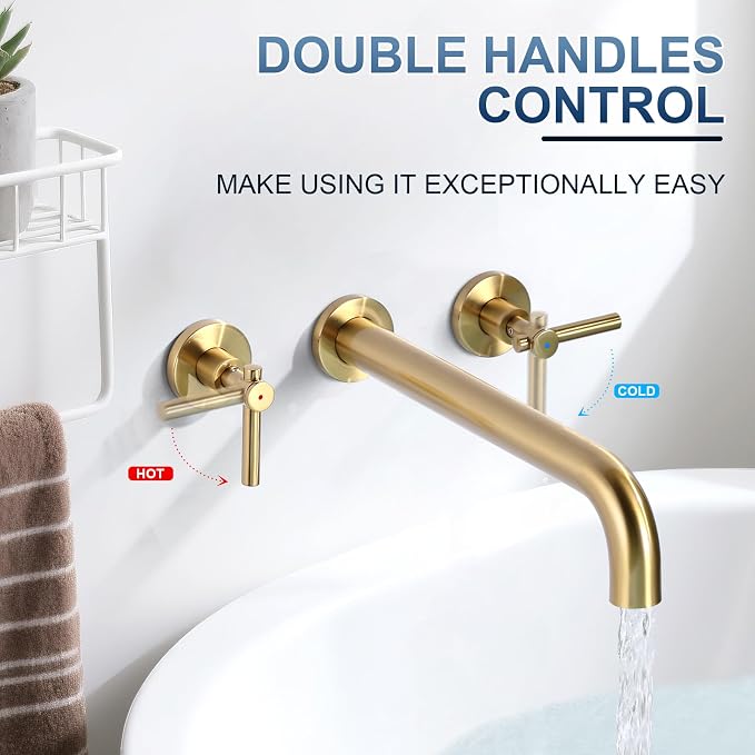 ALEASHA Wall Mount Tub Filler Tub Faucet High Flow Bathtub Faucets Two Handles - Image 3