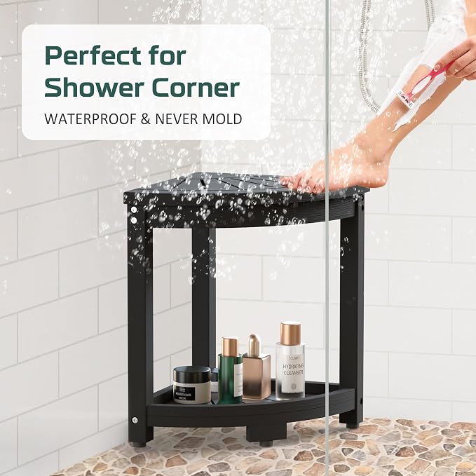 Waterproof Corner Shower Stool for Inside Shower, Poly Lumber Shower Bench Seat - Image 3