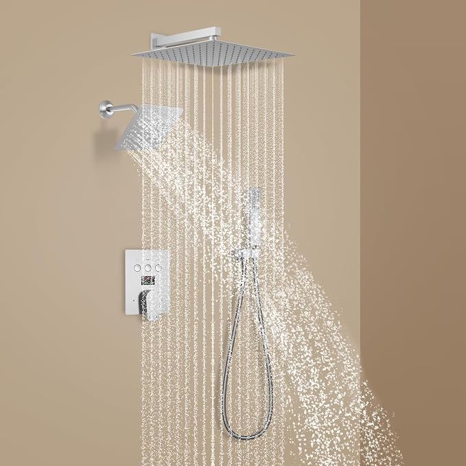 Temperature Display Shower Fixtures Brushed Nickel Rainfall Shower System - Image 9