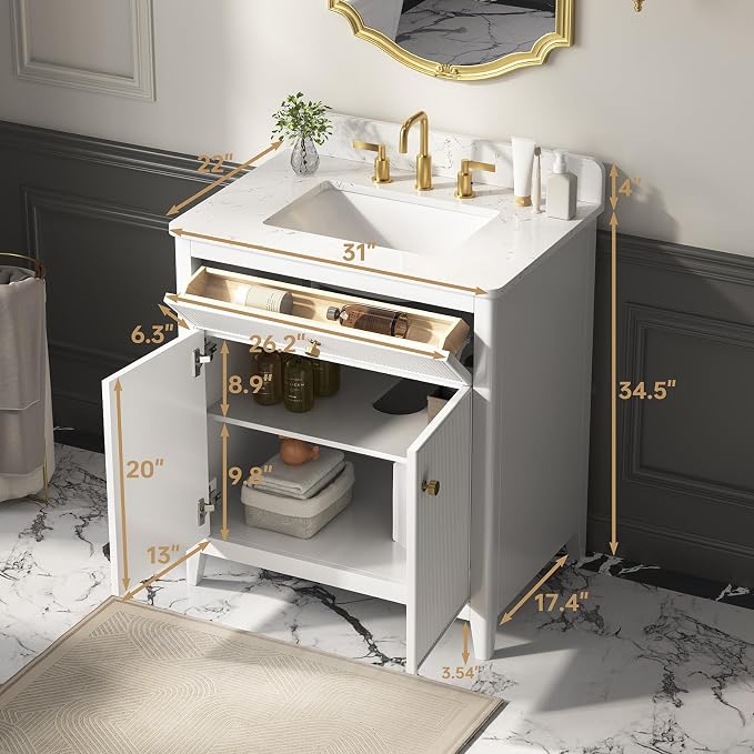 30 Inch Bathroom Vanity with Sink, Undermount Single Sink Vanity with - Image 2