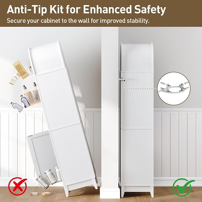 69" Tall Bathroom Storage Cabinet, Tall Arched Freestanding Storage Cabinet - Image 5