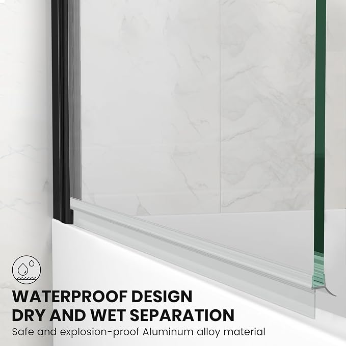 Tub Shower Door, Bathroom Shower Glass Door 34 * 58 Inch Frameless Bathtub - Image 4