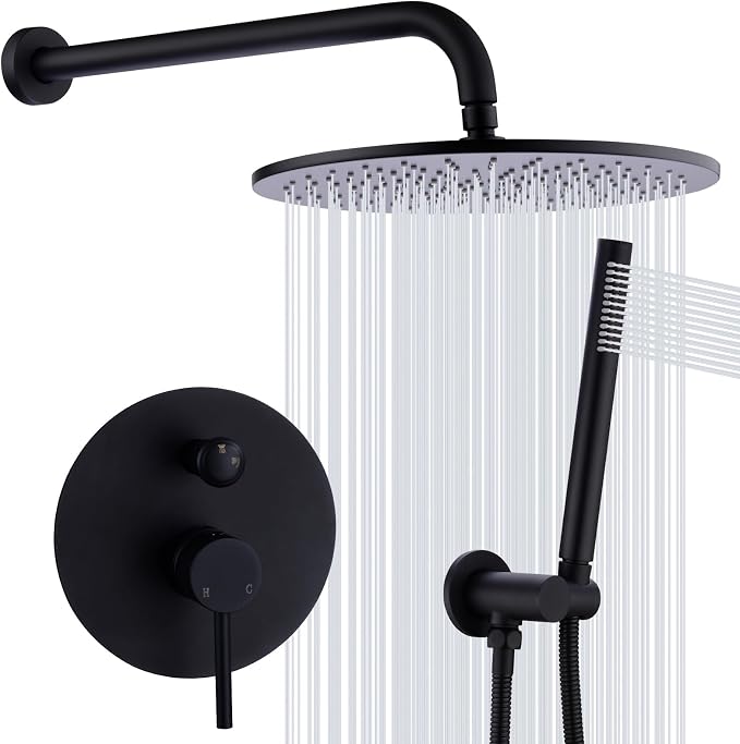 TRUSTMI Matte Black Shower System Wall Mounted Pressure Balance 10-Inch by TRUSTMI