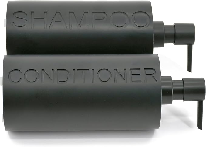 2-Pack Matte Black Resin Refillable Shampoo & Conditioner Bottles – Modern - Image 7
