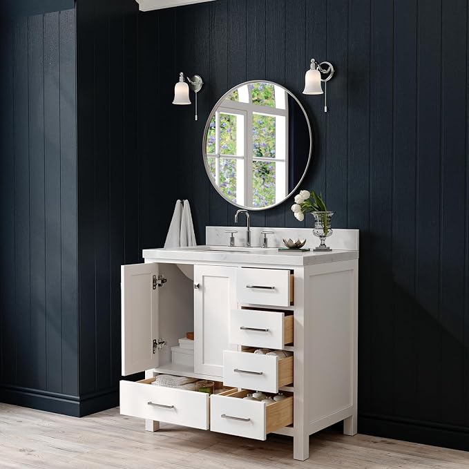 ARIEL Cambridge 36 Inch White Bathroom Vanity - Image 3