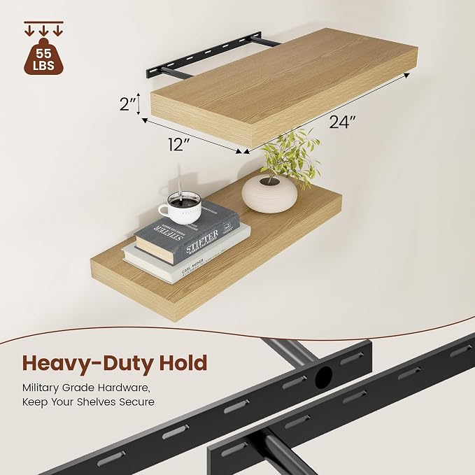 Vivelove 12 Inch Deep Floating Shelves 24 inch Long, 24 x 12 Wide Wall Shelves - Image 8