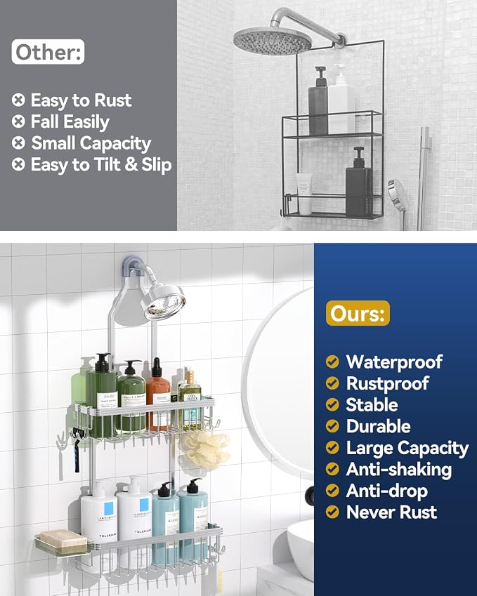 YASONIC Shower Caddy Hanging, Never Rust Shower Organizer Hanging, Aluminum - Image 9