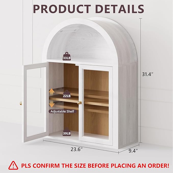Arched Wall Cabinet, Glass Display Wall Mounted Cabinet - Image 2