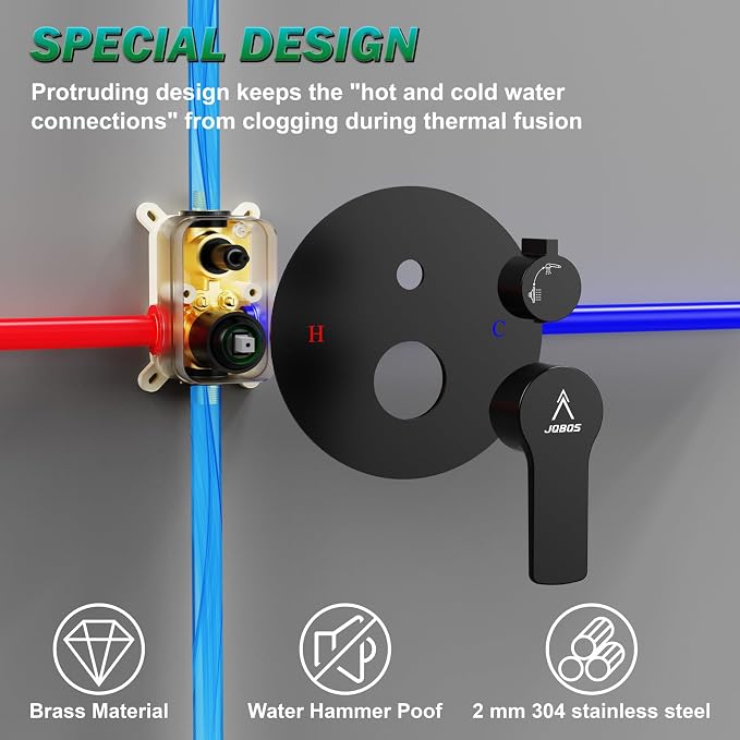 Shower Faucet Set 8IN Brass Rough-In Valve Body Trim Kit Rainfall Included - Image 6