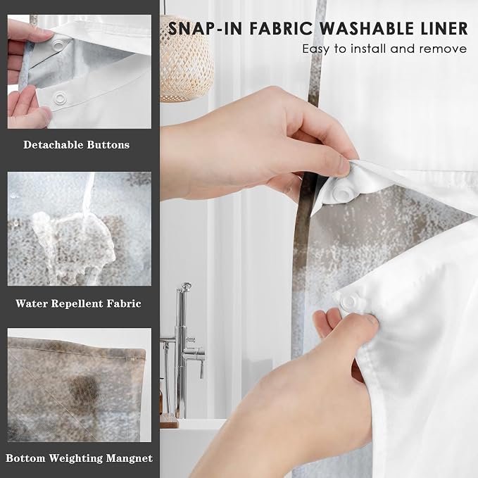 No Hook Grey Brown Painting Shower Curtain - Image 5