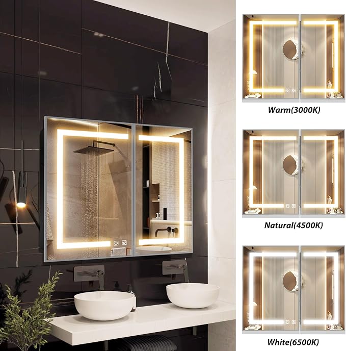APRILSOUL 36X30 Inch Silver Bathroom Medicine Cabinet - Image 6