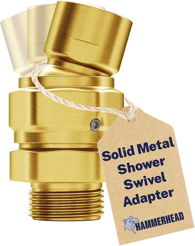 HammerHead Showers® Solid Metal Shower Head Swivel Ball Adapter, Brushed Gold | by HammerHeadShowers