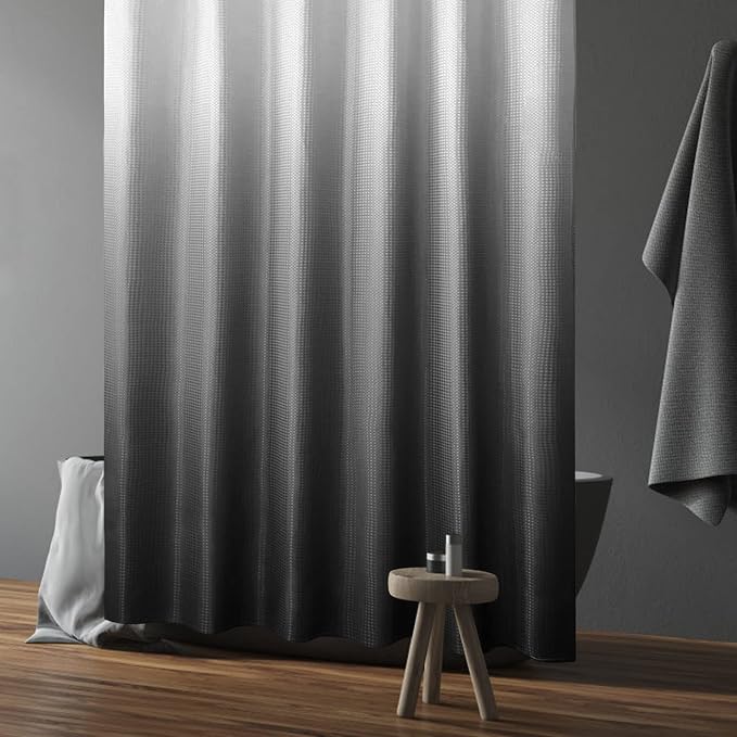 Gibelle Long Shower Curtain 72 x 78, Tall Black Ombre Shower Curtain - Image 2